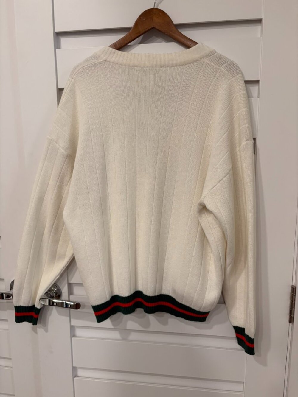 Vintage Gucci Cardigan Academia Green Red Web Stripe Oversized - Picture 11 of 11